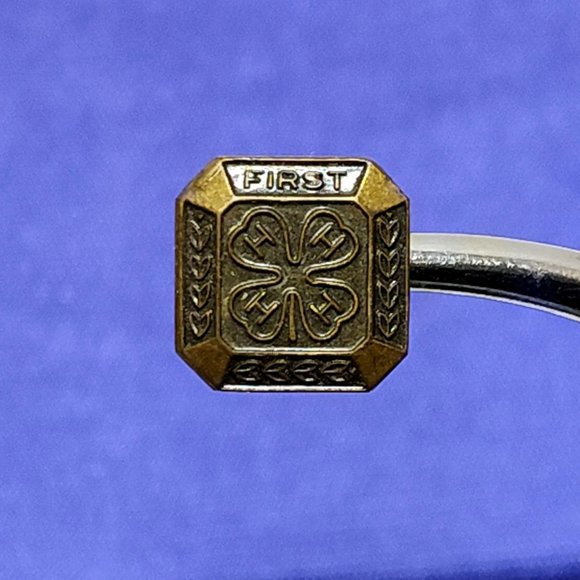 4-H First Year Award Lapel Brass Pin Clover Design & Gold-Tone Patina Finish VTG - Picture 1 of 6